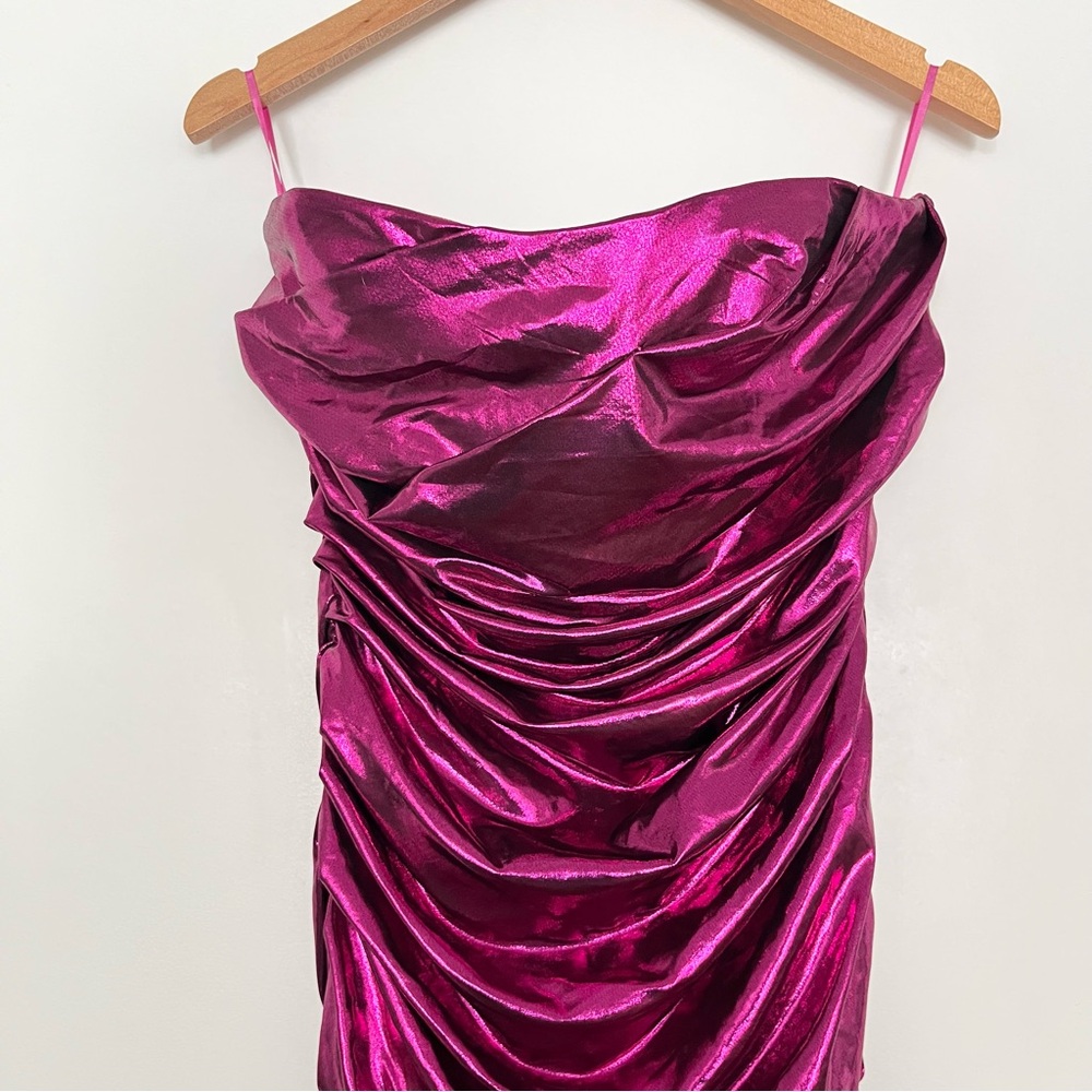 NWT ASTR Paulette Strapless Mini Dress S Metallic Pink Ruched Bodycon Club Prom - Picture 6 of 9